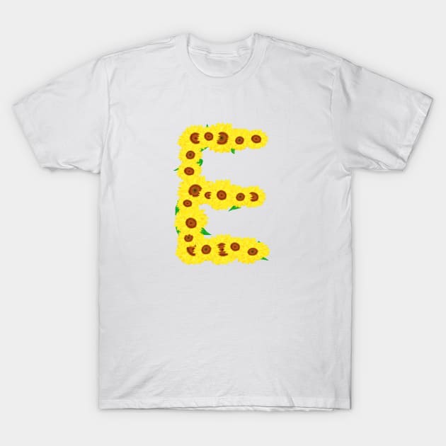 Sunflowers Initial Letter E (White Background) T-Shirt by Art By LM Designs 